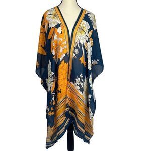 Save The Ocean Womens Floral Stripe Kimono Cardigan
Open Front Poncho Sleeves OS